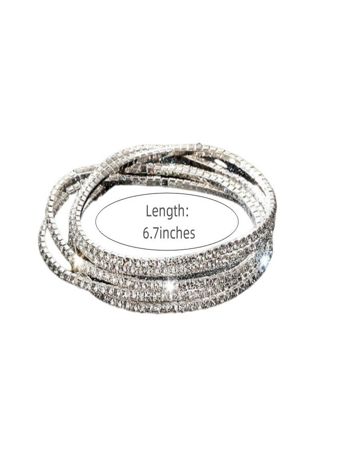 DATOA 10Pcs Sparkling Rhinestone Stretch Tennis Bracelets Set Fashion Stackable Crystal Elastic Bracelet Shining Wedding Party Jewelry-Gold - Image 3